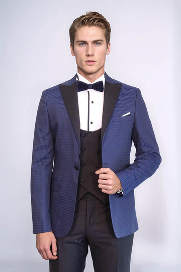 Patterned Jacket Navy Blue Tuxedo | Wessi