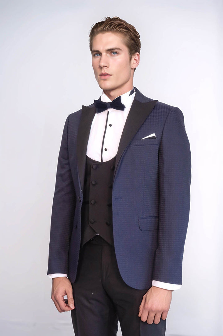 Giacca Fantasia Combinata Smoking Blu Navy | Wess