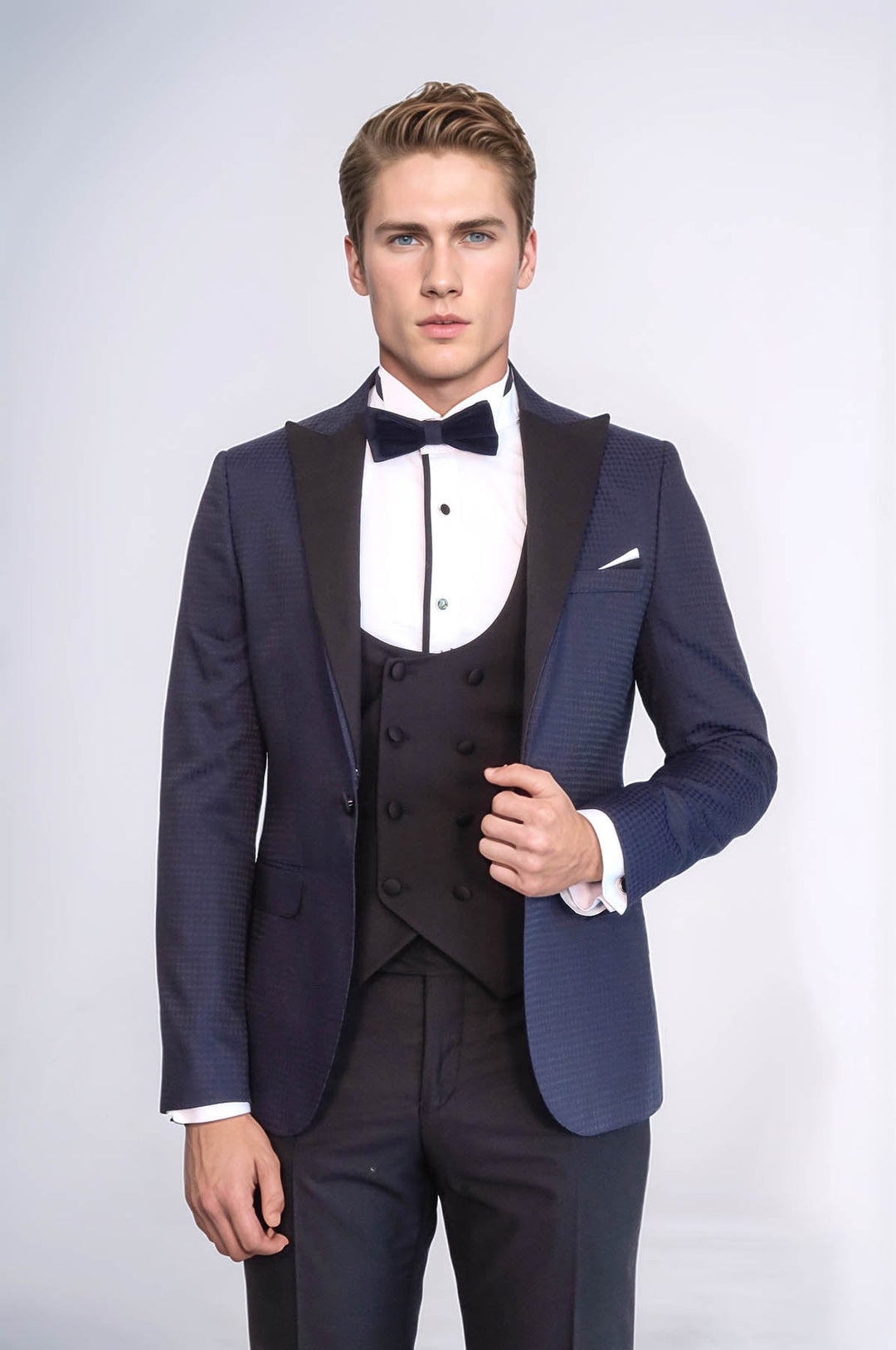 Giacca Fantasia Combinata Smoking Blu Navy | Wess