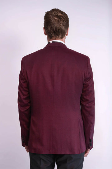 Patterned Blazer Plain Vest and Trousers Claret Red Tuxedo - Wessi