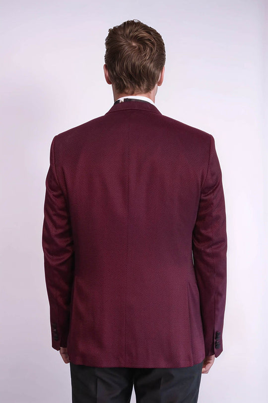 Patterned Blazer Plain Vest and Trousers Claret Red Tuxedo - Wessi