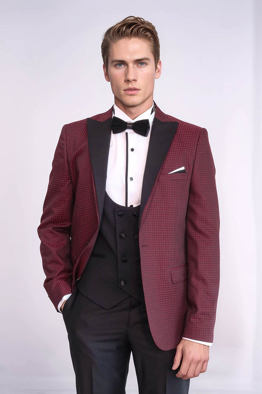 Plaid Patterned Burgundy Tuxedo | Wessi