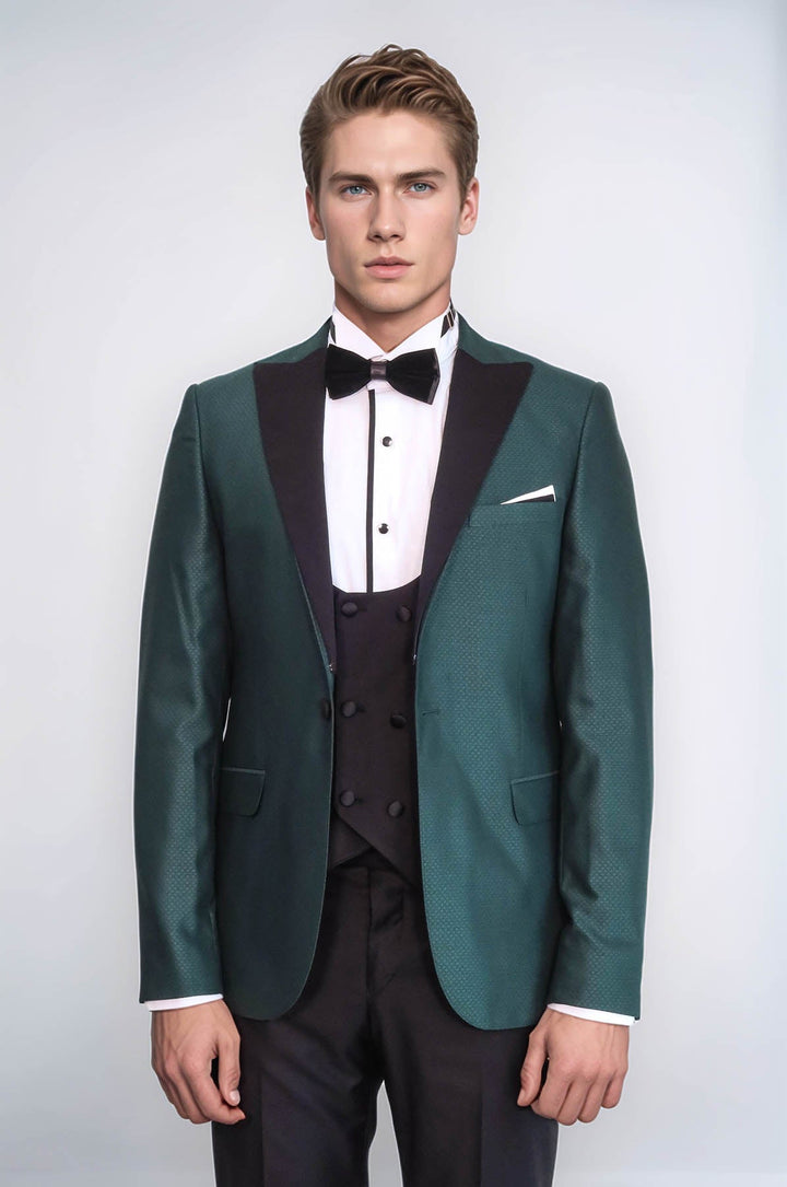 Smoking Homme Vert Croisé à Motifs - Wessi