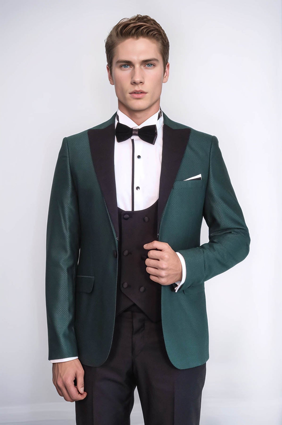 Smoking Homme Vert Croisé à Motifs - Wessi