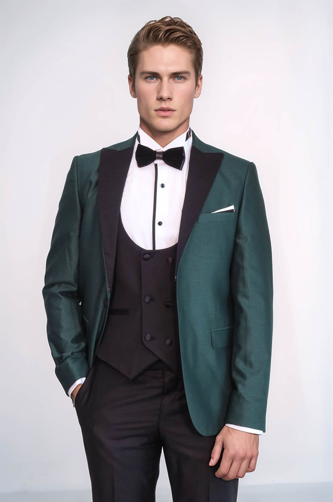 Smoking Homme Vert Croisé à Motifs - Wessi