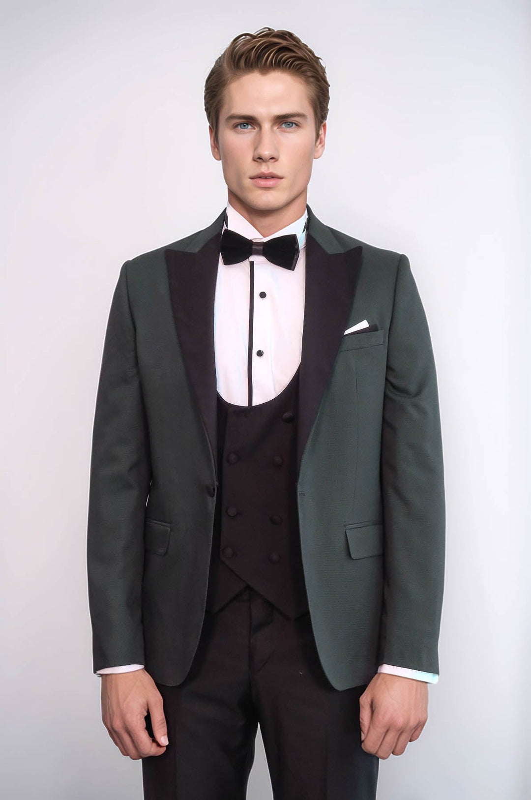 Smoking da uomo verde scuro con motivo a pois - Wessi