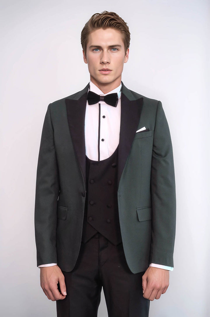 Smoking da uomo verde scuro con motivo a pois - Wessi