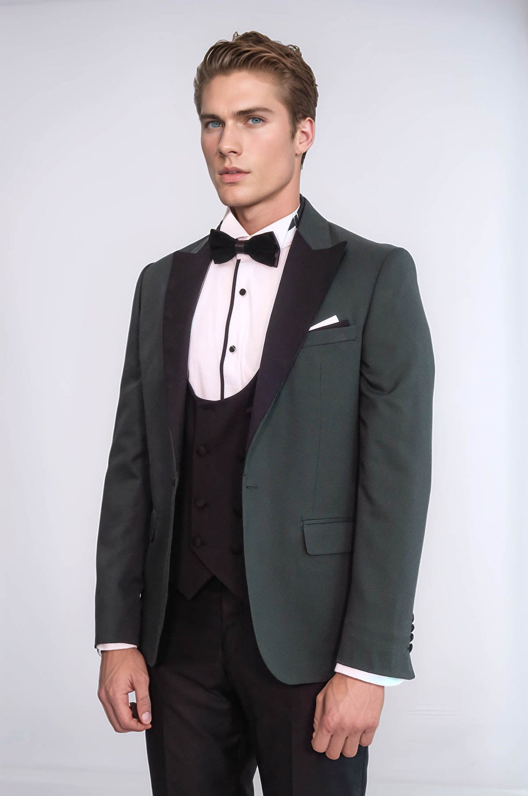 Smoking da uomo verde scuro con motivo a pois - Wessi