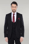 Patterned Black Vested Suit - Wessi