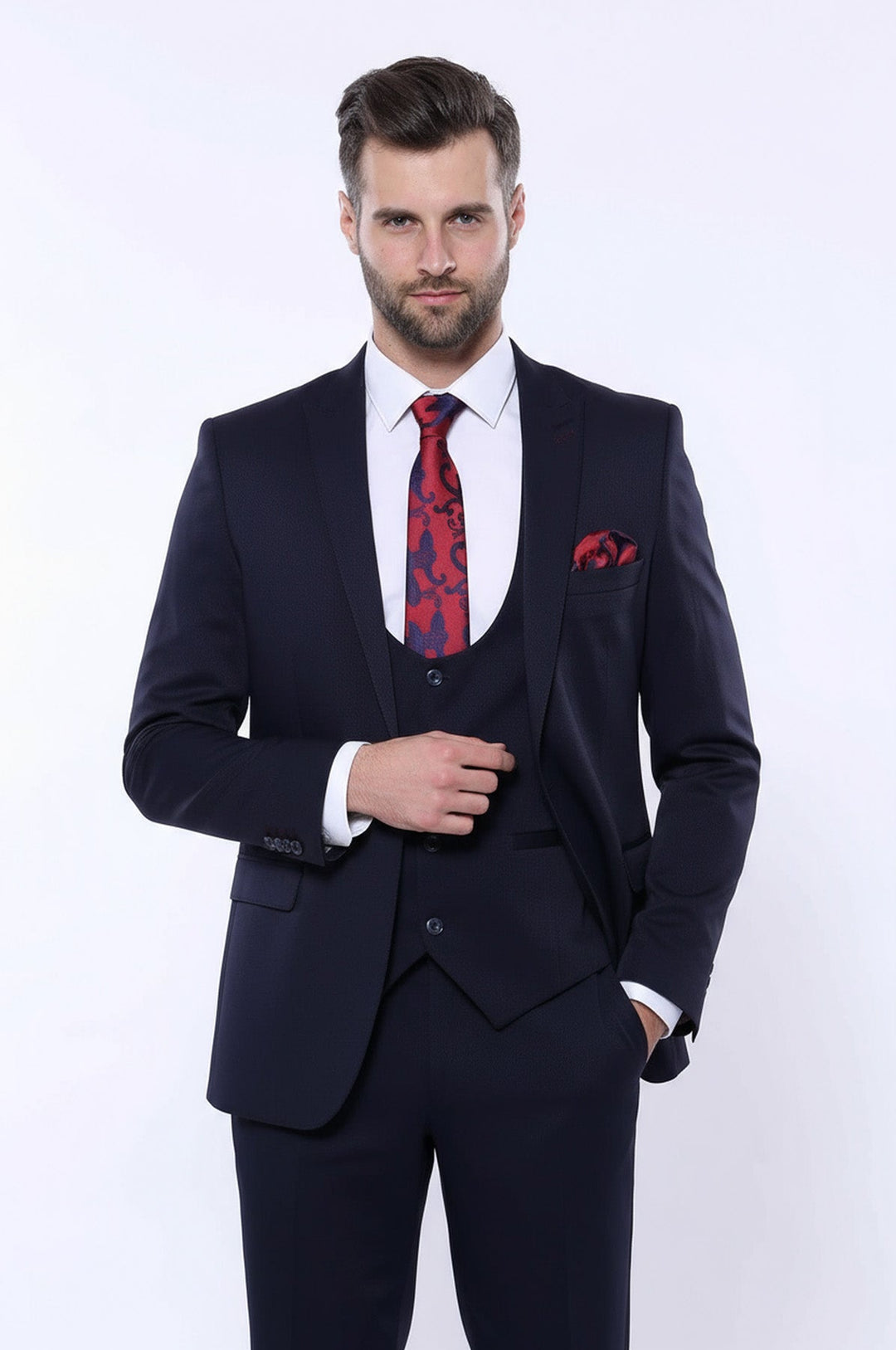 Узорчатый темно-синий жилетный костюм | Весс