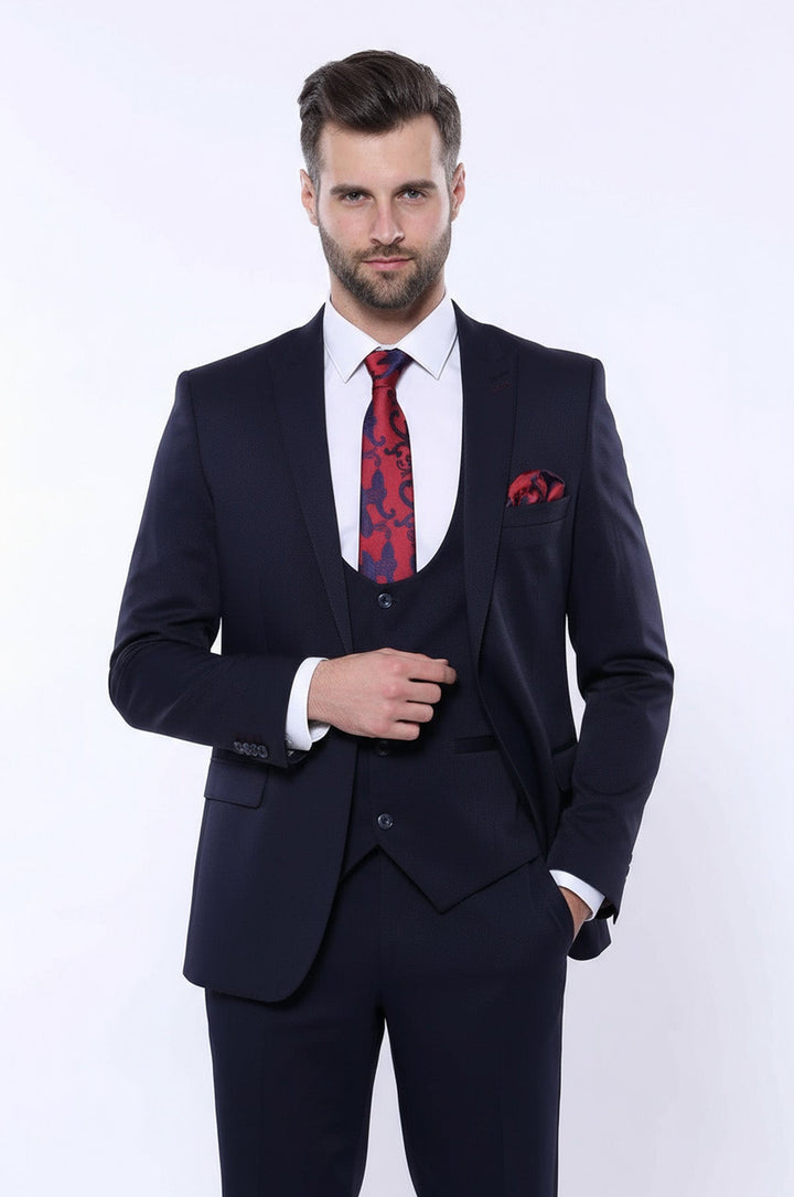Узорчатый темно-синий жилетный костюм | Весс