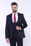 Patterned Navy Blue Vested Suit | Wessi