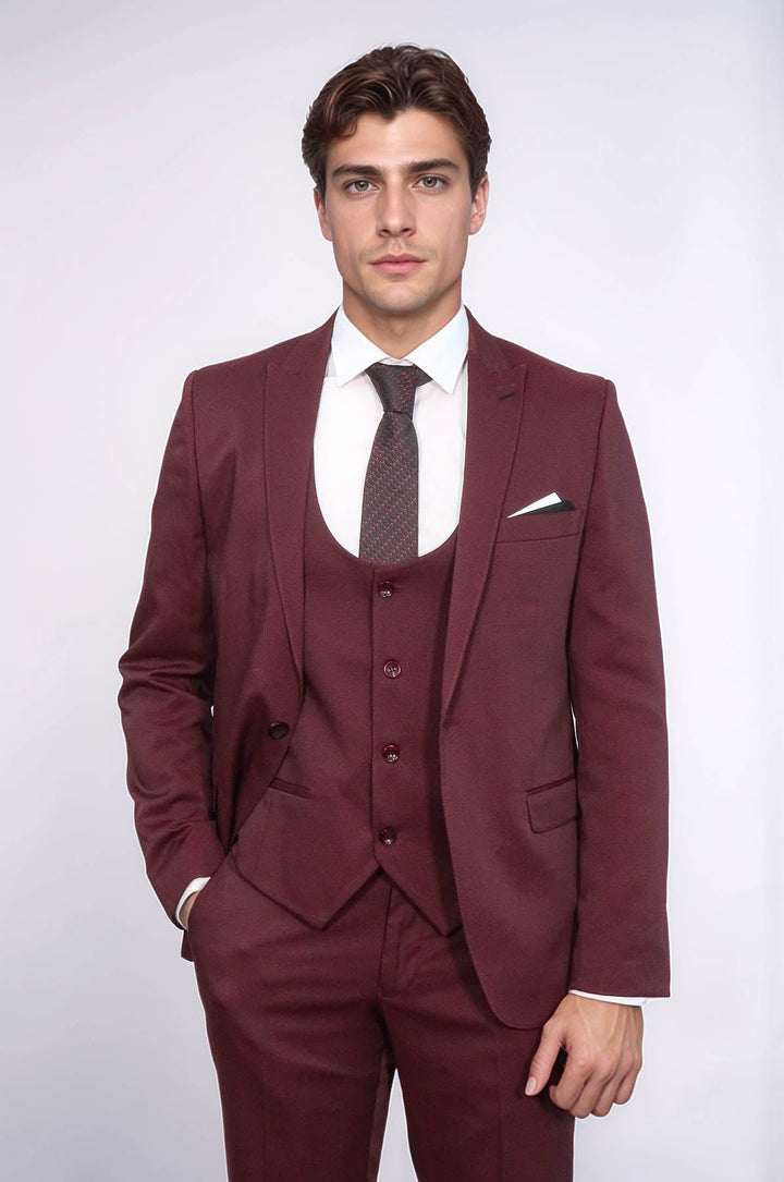 Abito con gilet rosso bordeaux fantasia - Wessi