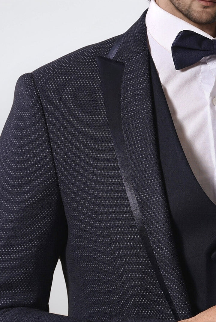 Темно-синий свадебный костюм с жилетом в горошек | Весси - Весси