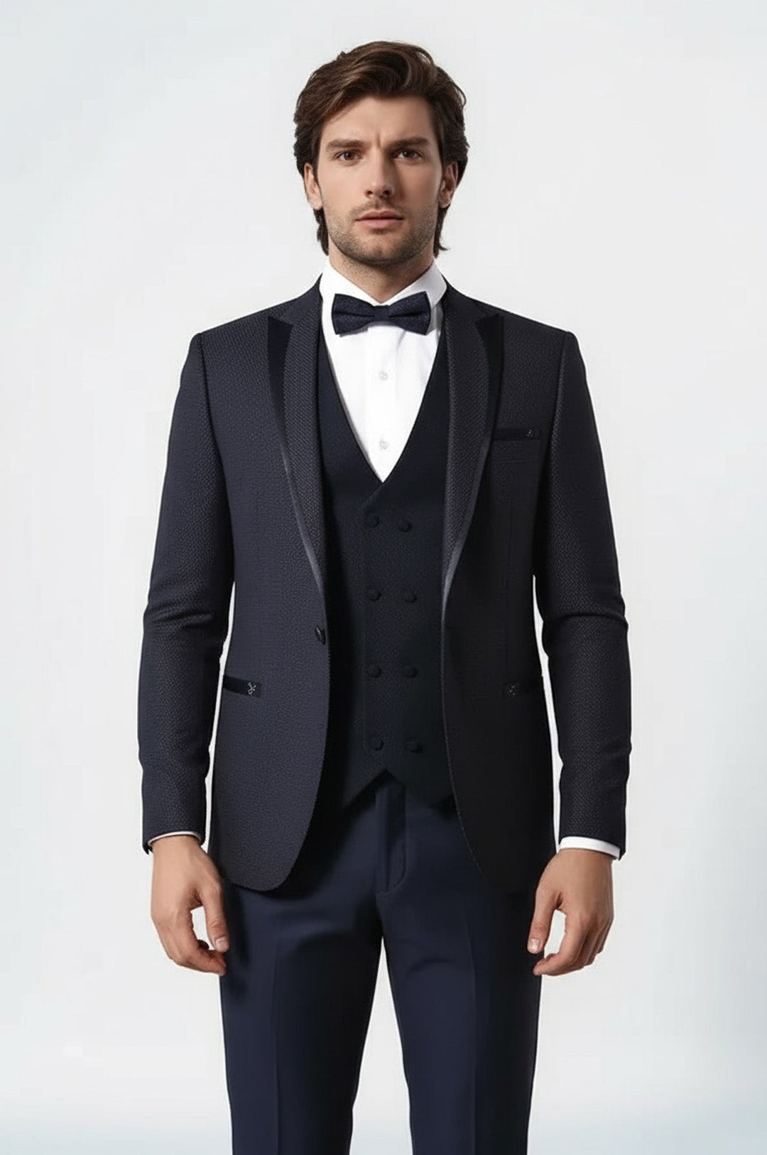 Темно-синий свадебный костюм с жилетом в горошек | Весси - Весси