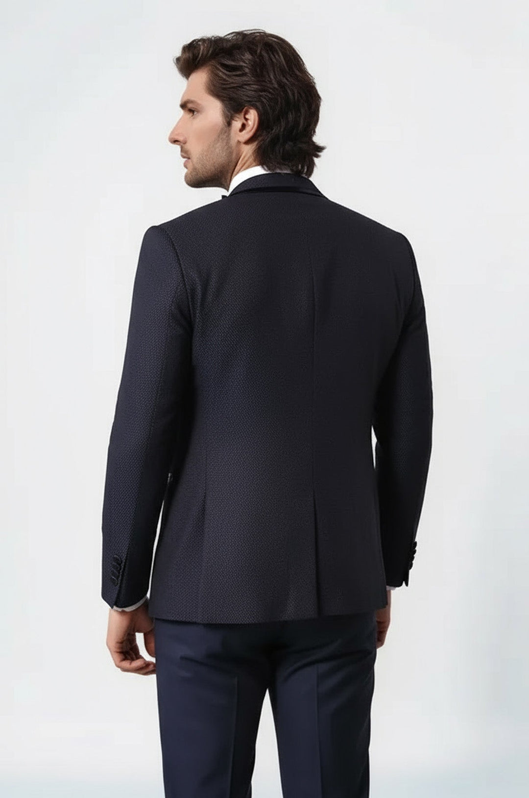 Темно-синий свадебный костюм с жилетом в горошек | Весси - Весси
