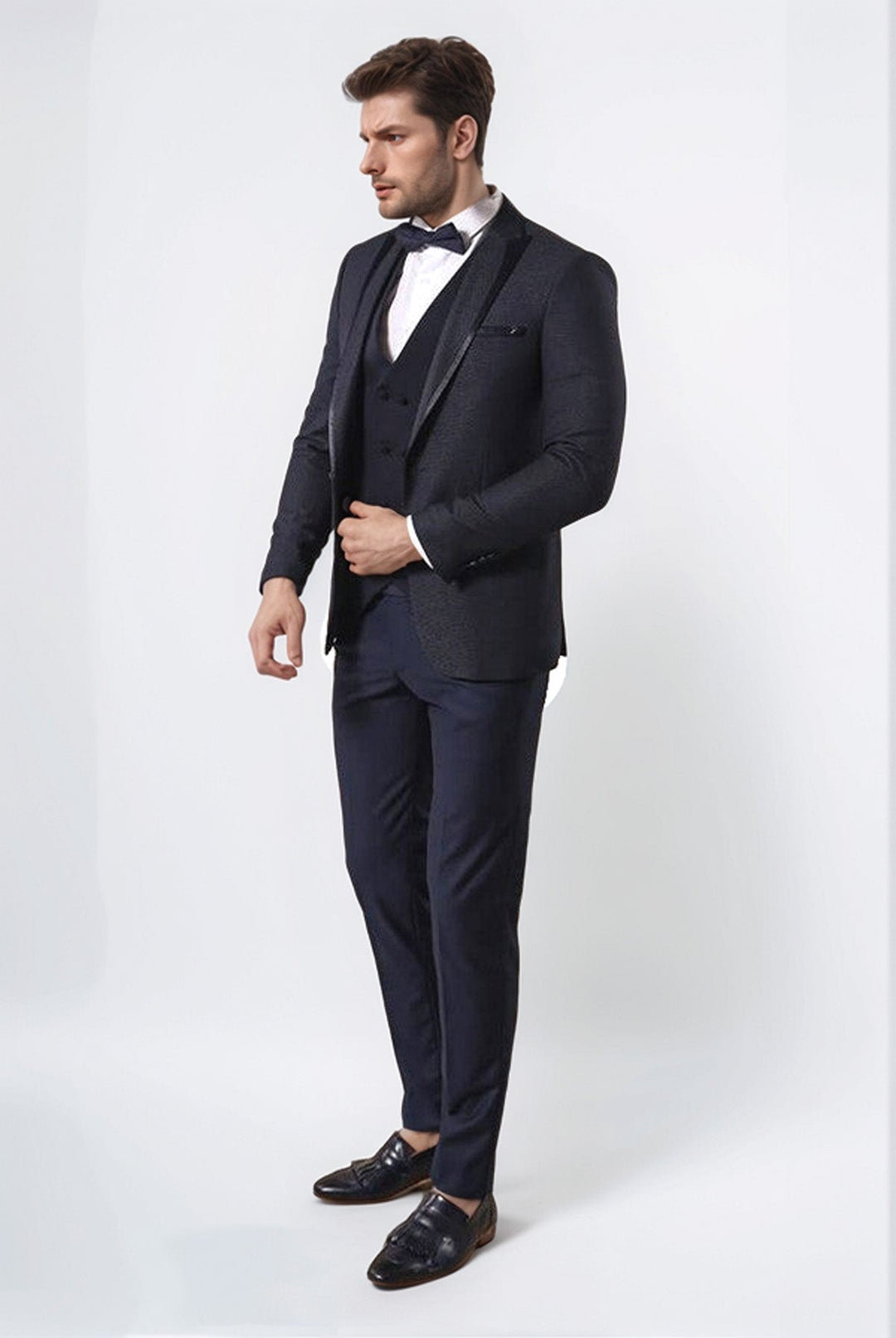Темно-синий свадебный костюм с жилетом в горошек | Весси - Весси