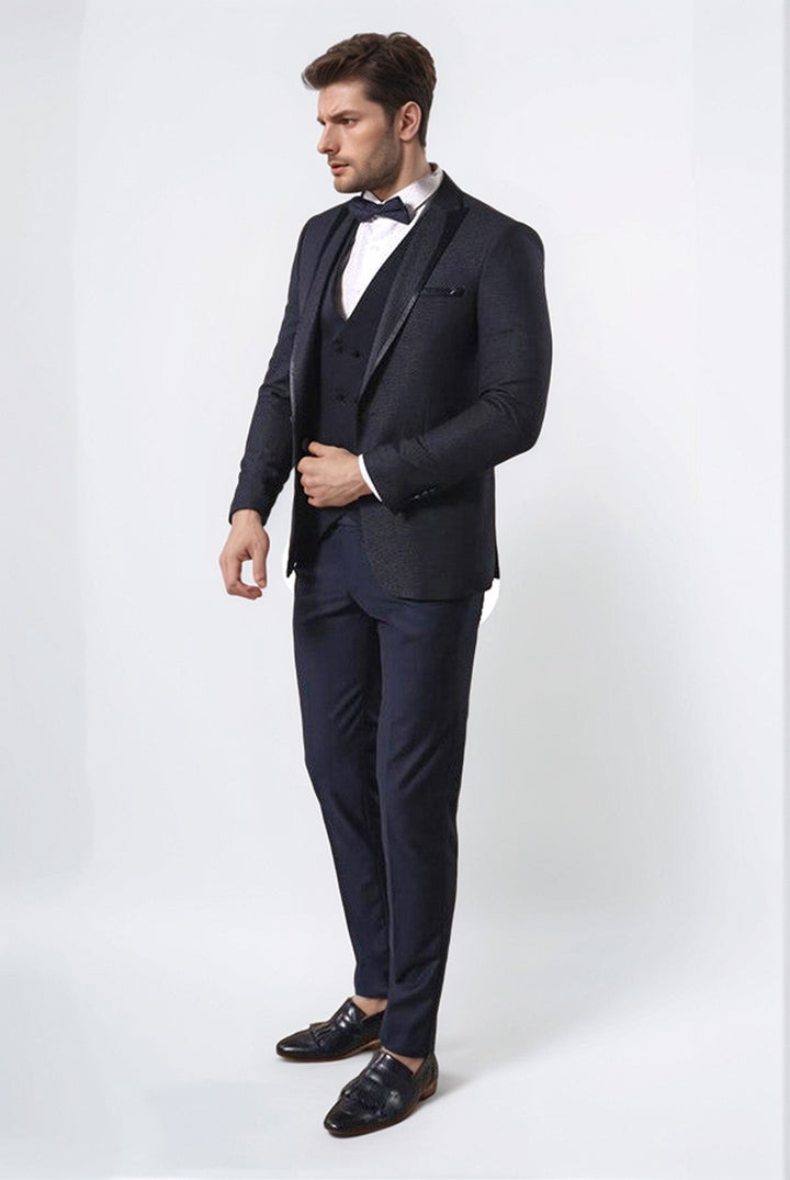 Темно-синий свадебный костюм с жилетом в горошек | Весси - Весси