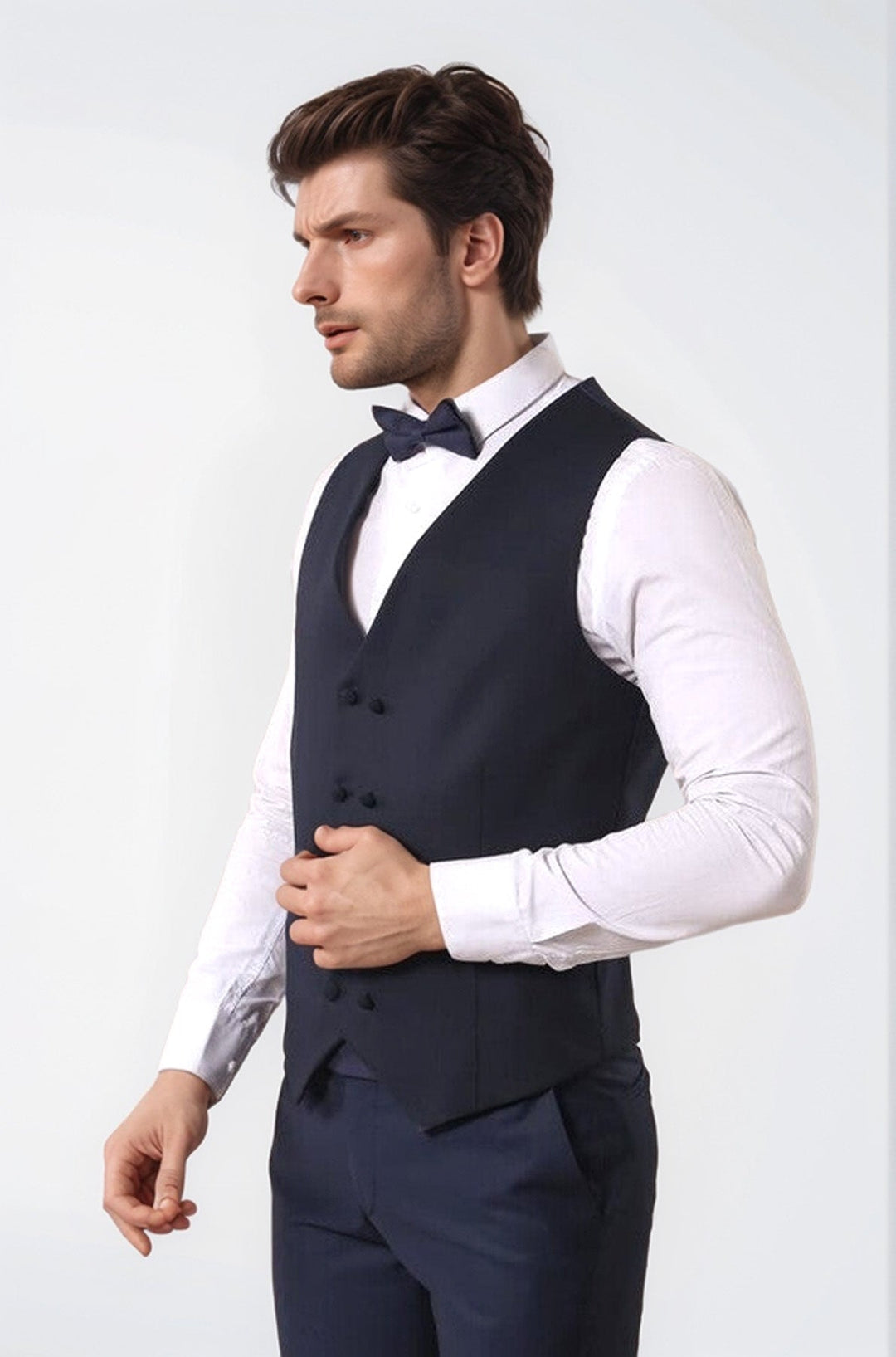 Темно-синий свадебный костюм с жилетом в горошек | Весси - Весси