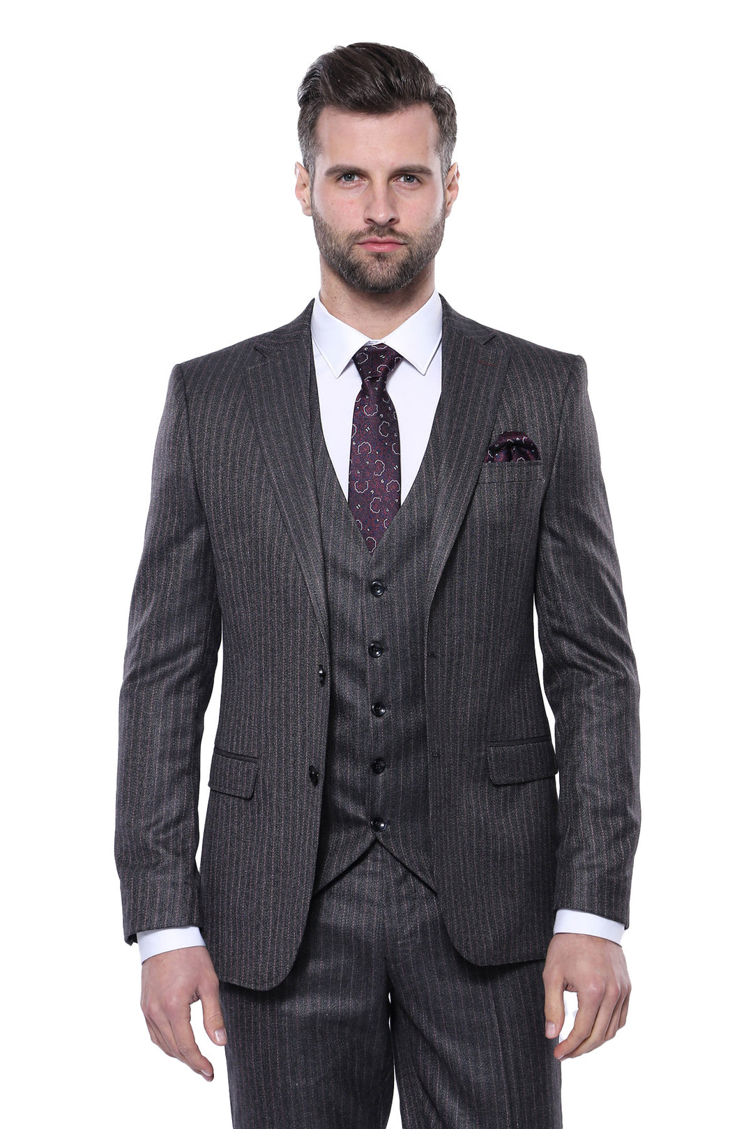 Striped Black Vested Suit - Wessi