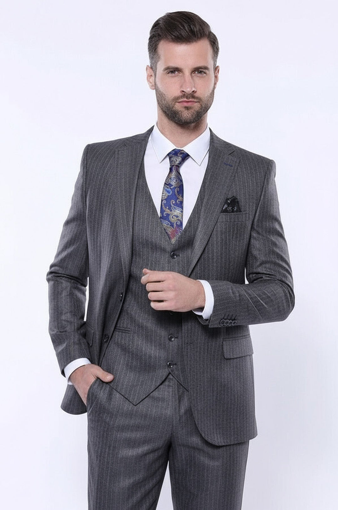 Полосатый серый жилетный костюм | Весси - Весси