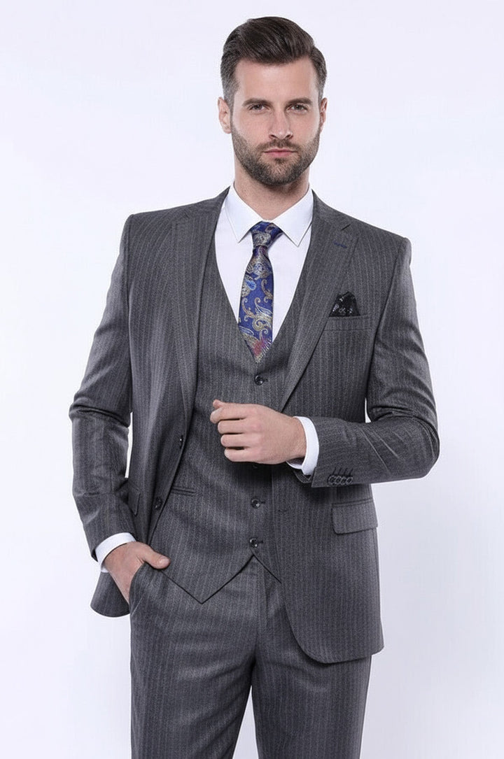 Полосатый серый жилетный костюм | Весси - Весси