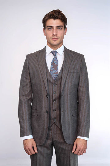 Striped Brown Vested Suit | Wessi