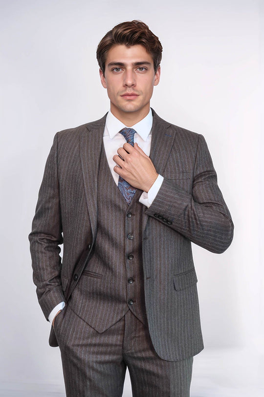 Striped Brown Vested Suit | Wessi