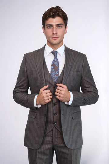 Striped Brown Vested Suit | Wessi