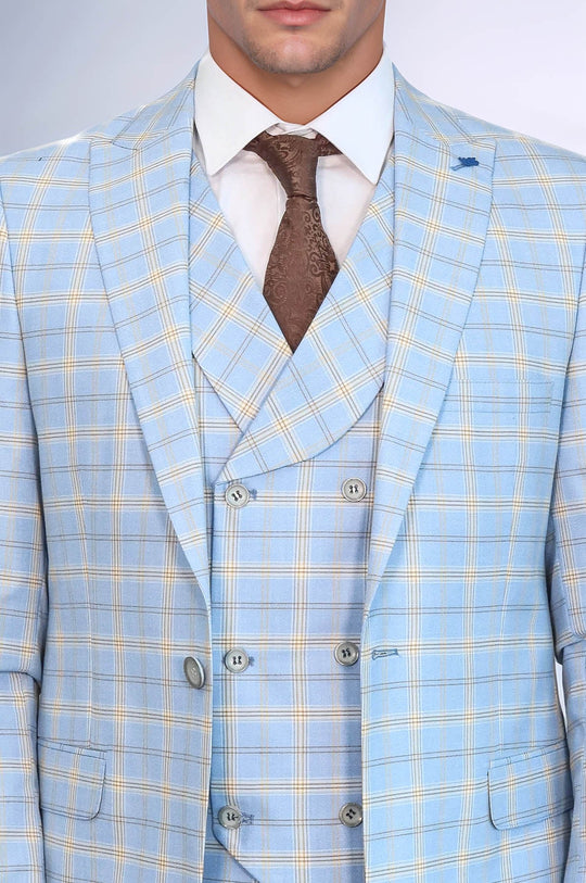 Traje de tres piezas a cuadros azul bebé | wess