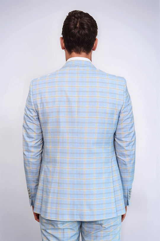 Traje de tres piezas a cuadros azul bebé | wess