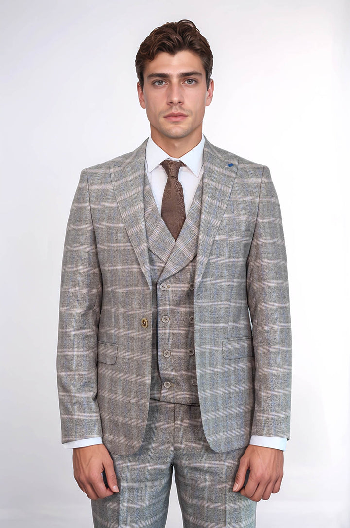 Abito 3 pezzi con risvolto a lancia e bottone singolo in beige - Wessi