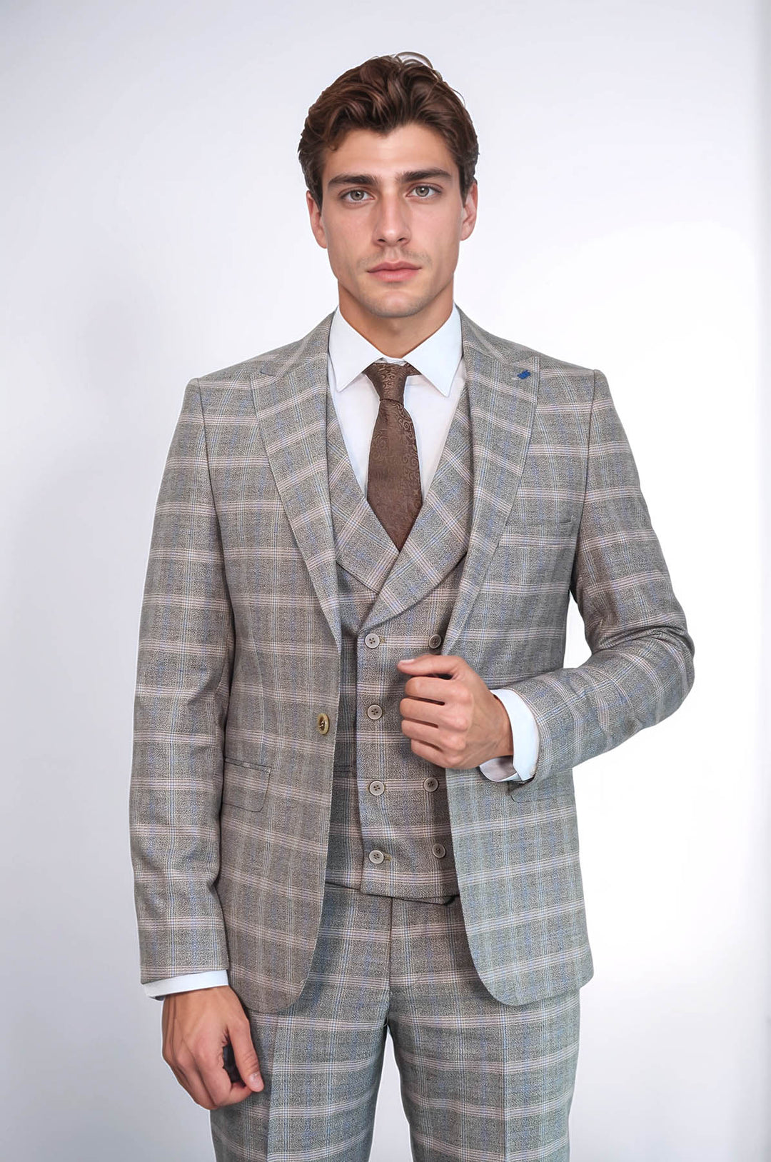 Abito 3 pezzi con risvolto a lancia e bottone singolo in beige - Wessi