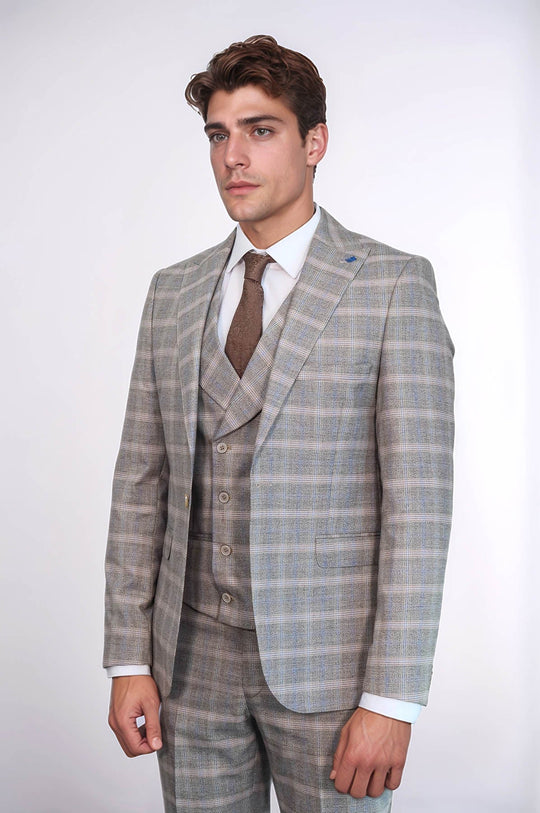 Traje 3 Piezas Solapa Pico Un Botón en Beige - Wessi