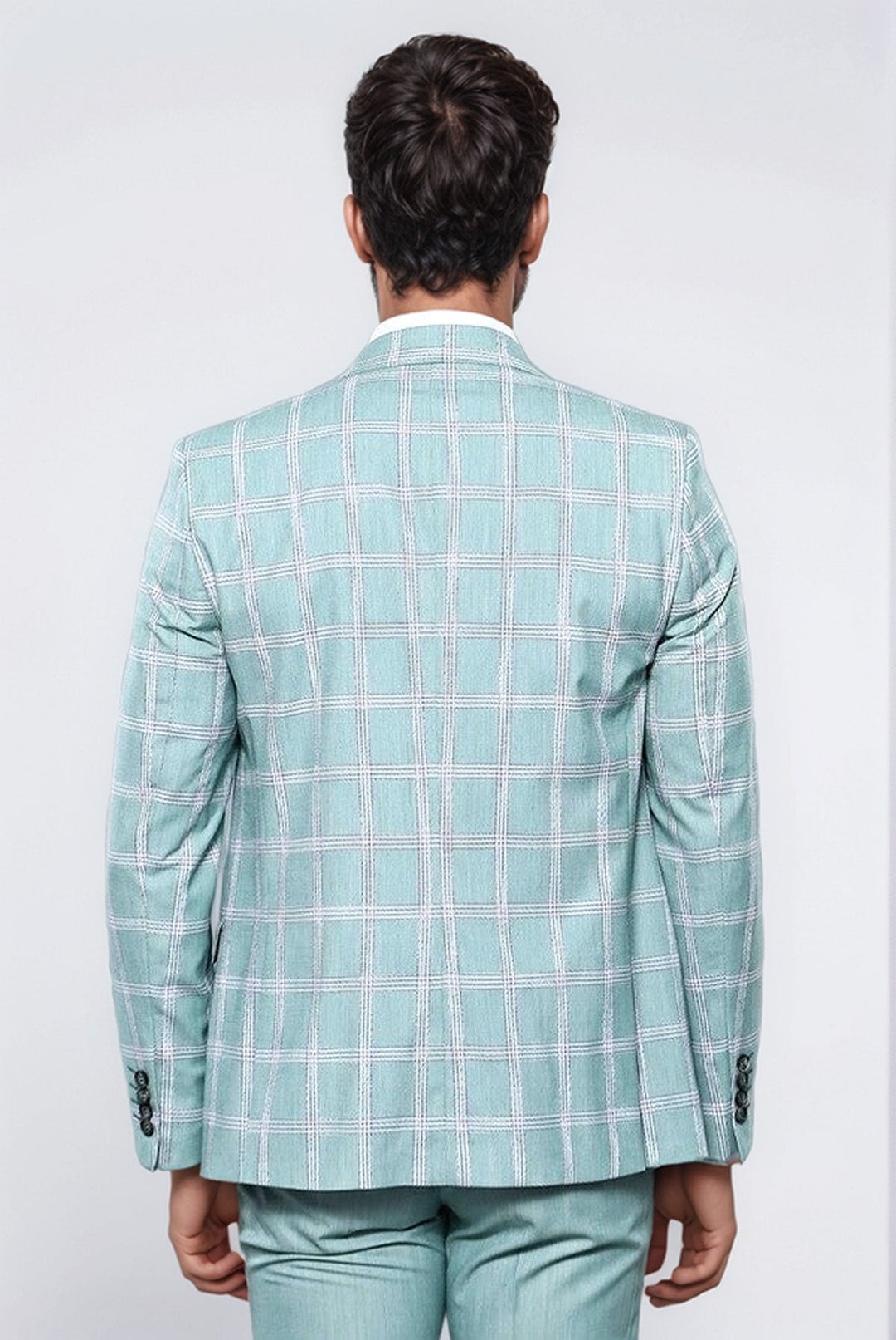 Checked Light Green Vested Suit | Wessi