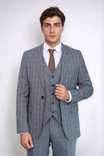 Abito slim fit blu navy a quadri con gilet | Wess