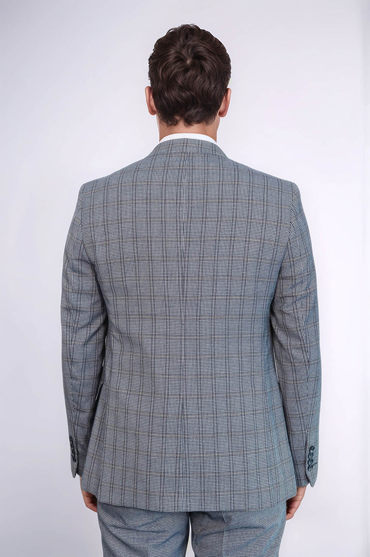 Traje azul marino ajustado con chaleco a cuadros | wess