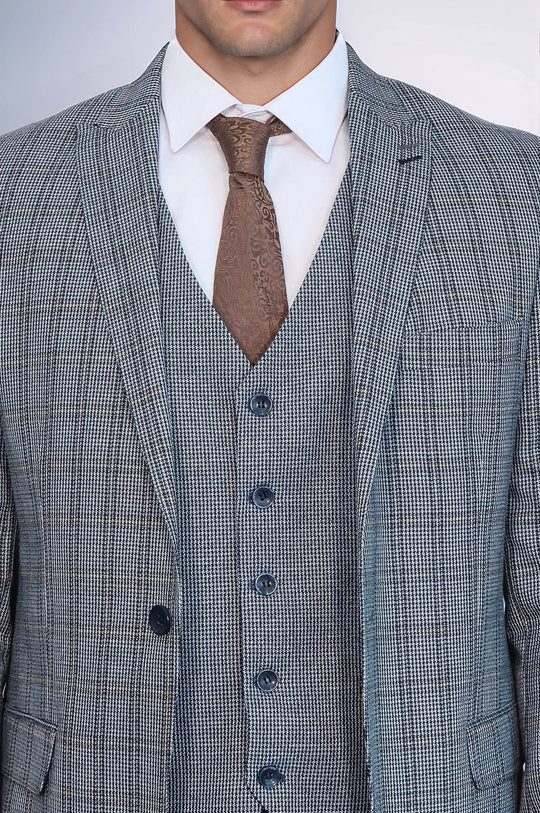 Abito slim fit blu navy a quadri con gilet | Wess