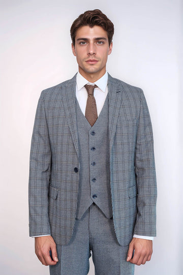 Abito slim fit blu navy a quadri con gilet | Wess