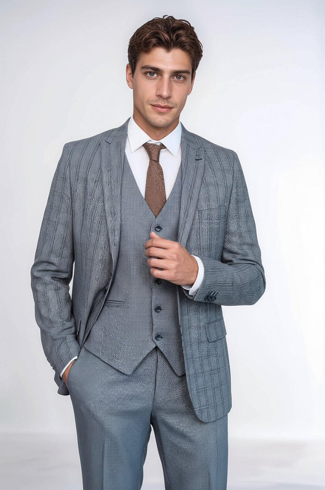 Plaid Navy Slim-Fit Vested Suit | Wessi