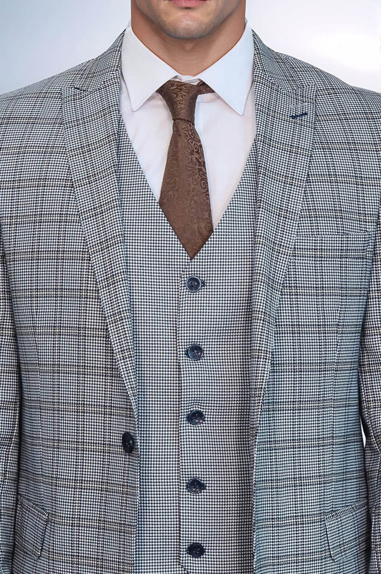 Plaid Slim-Fit Light Blue Men Suit - Wessi