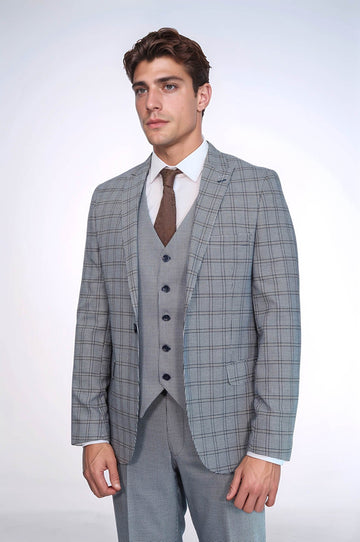 Plaid Slim-Fit Light Blue Men Suit - Wessi