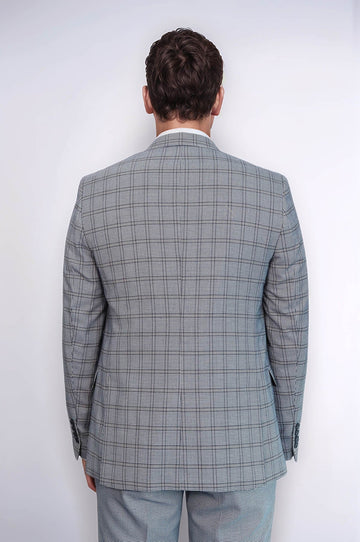Plaid Slim-Fit Light Blue Men Suit - Wessi
