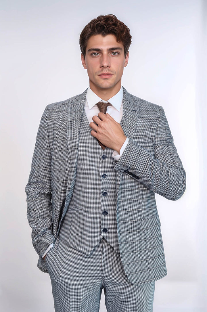 Traje hombre azul claro slim fit a cuadros - Wessi
