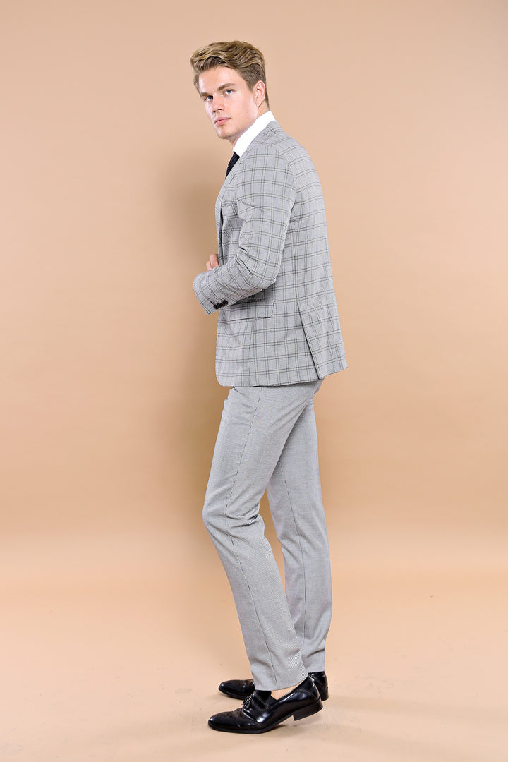 Traje de hombre con chaleco a cuadros grises | wess