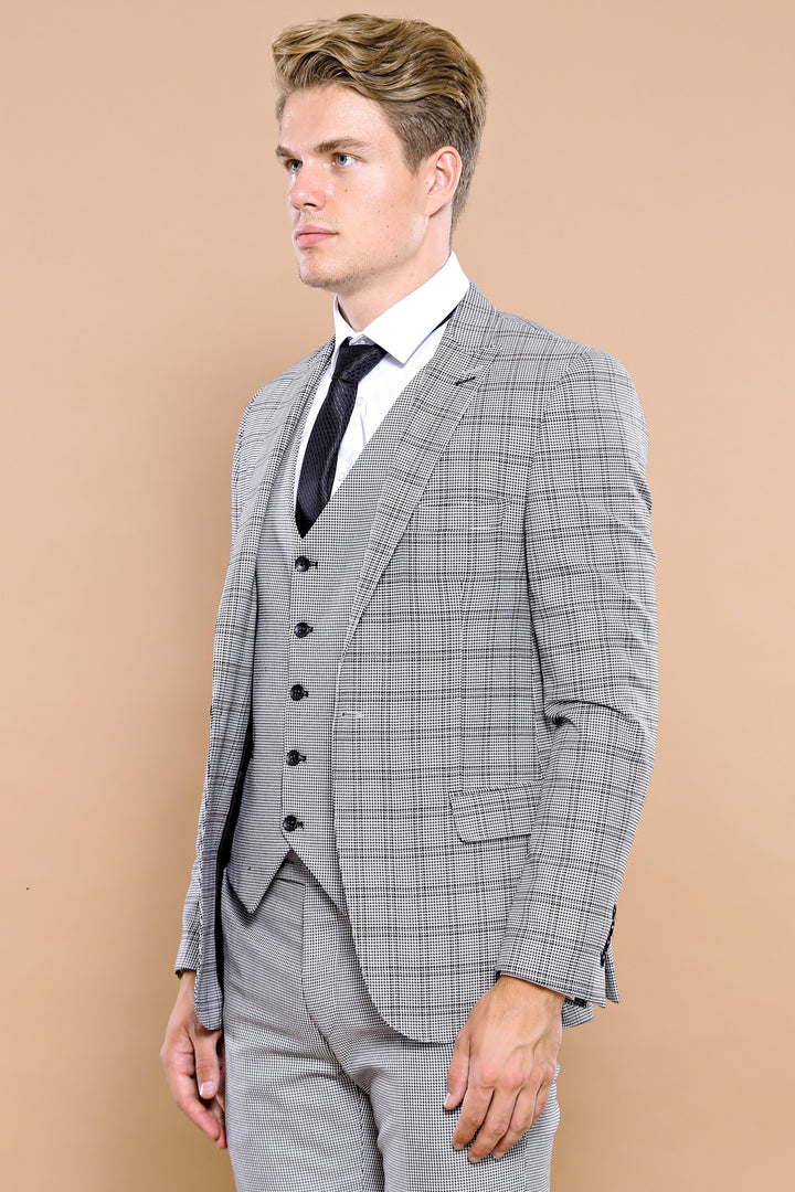 Traje de hombre con chaleco a cuadros grises | wess