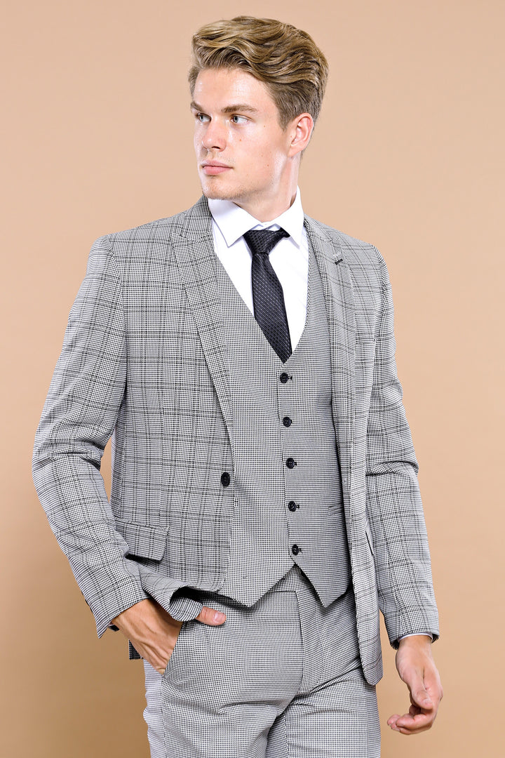 Traje de hombre con chaleco a cuadros grises | wess