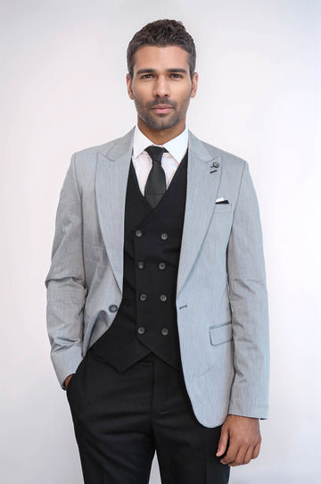 Black Double Breasted Vest Grey Men Suit