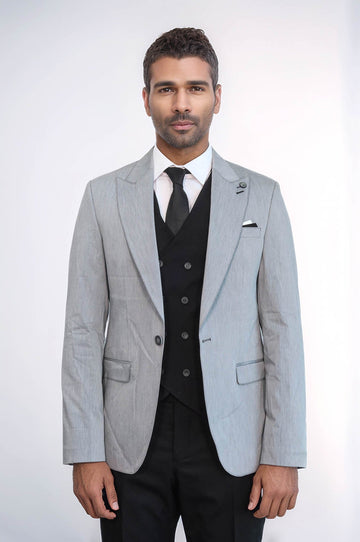 Traje Chaleco Cruzado Negro Gris Hombre - Wessi