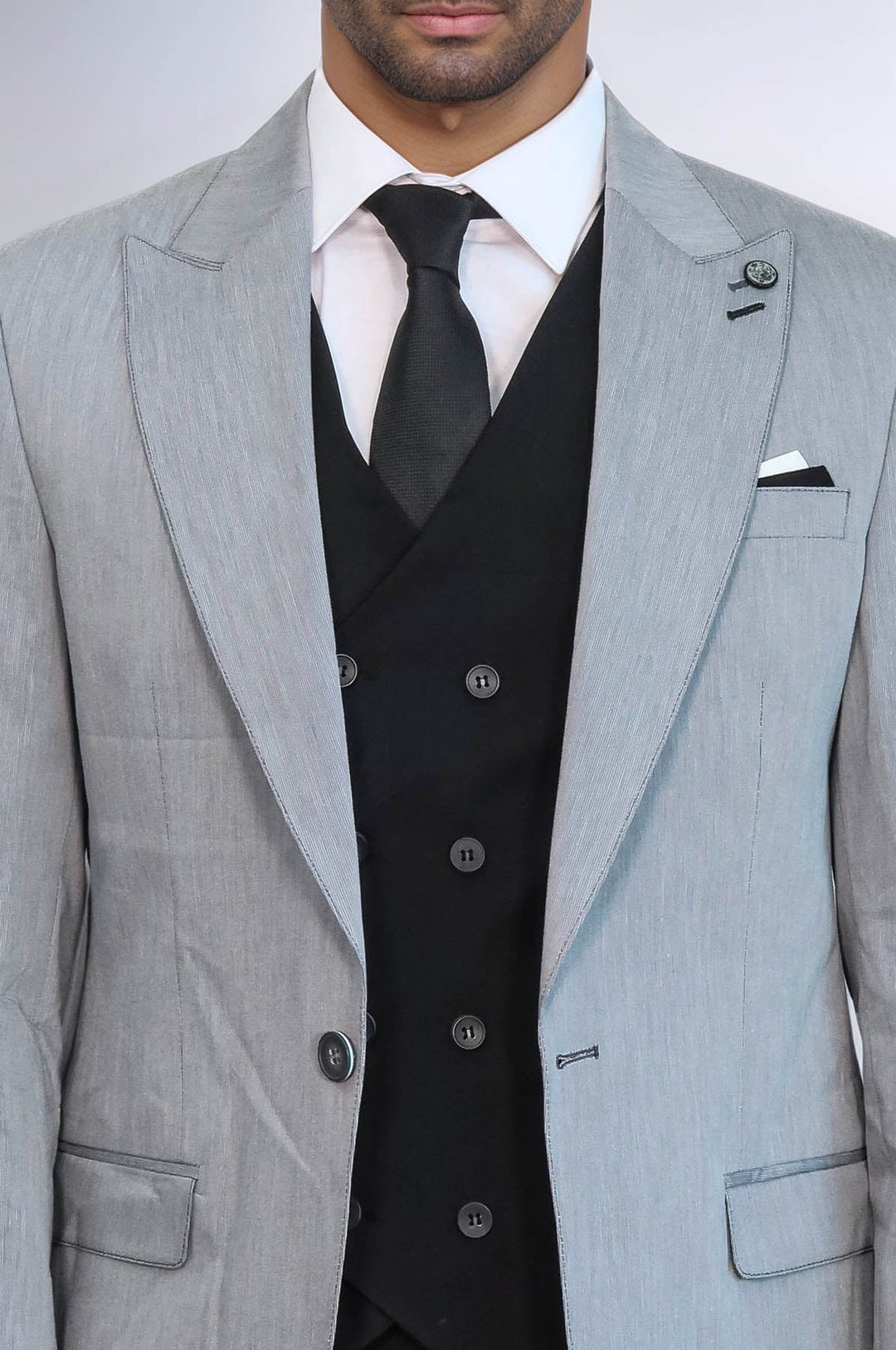 Traje Chaleco Cruzado Negro Gris Hombre Wessi
